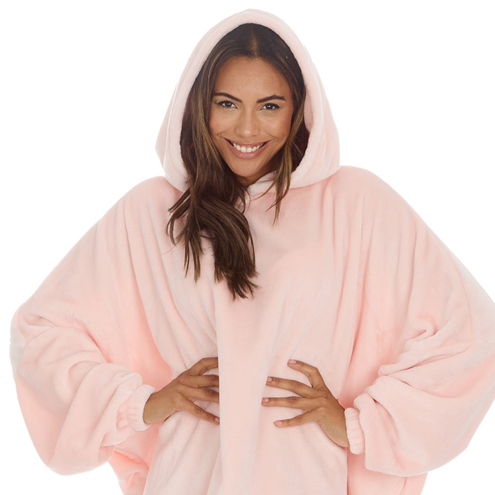 Ladies Pink Longline Hooded Blanket