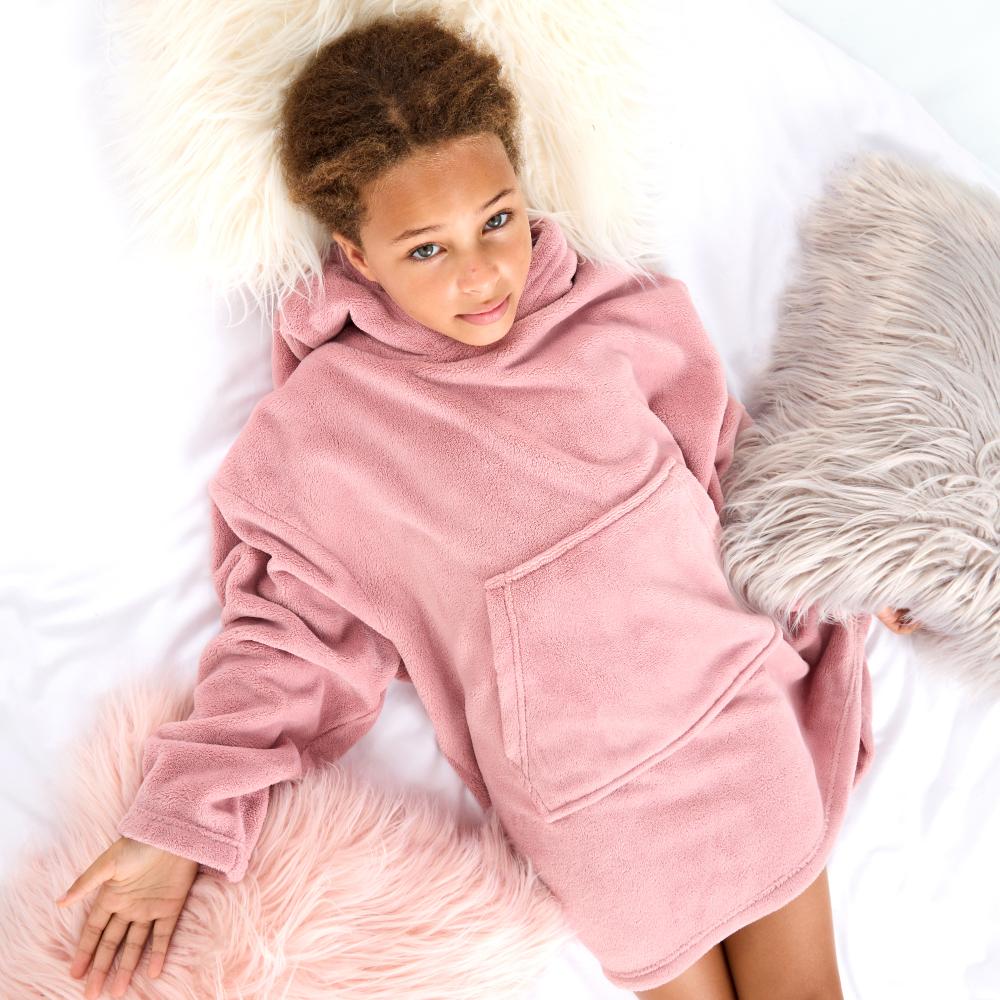 Girls Blush Coral Fleece Blanket Hoodie