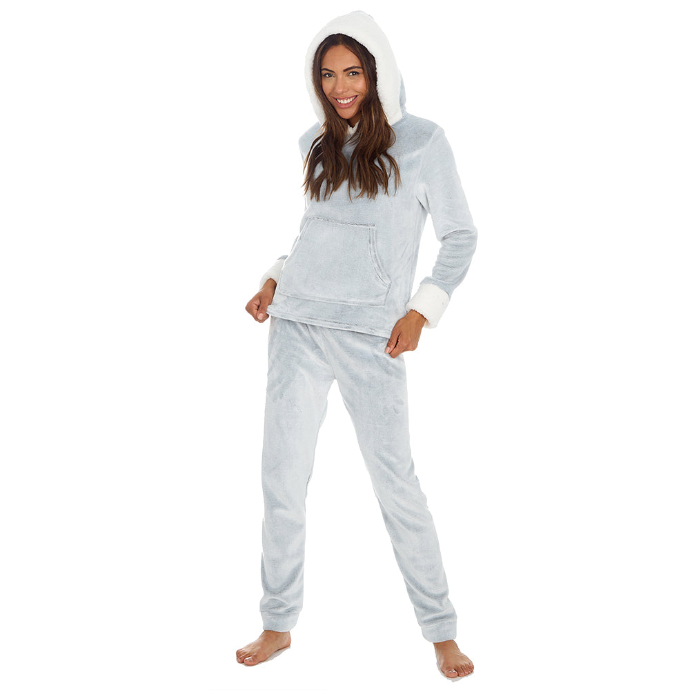 Ladies Silver Hooded Fleece Lounge Set
