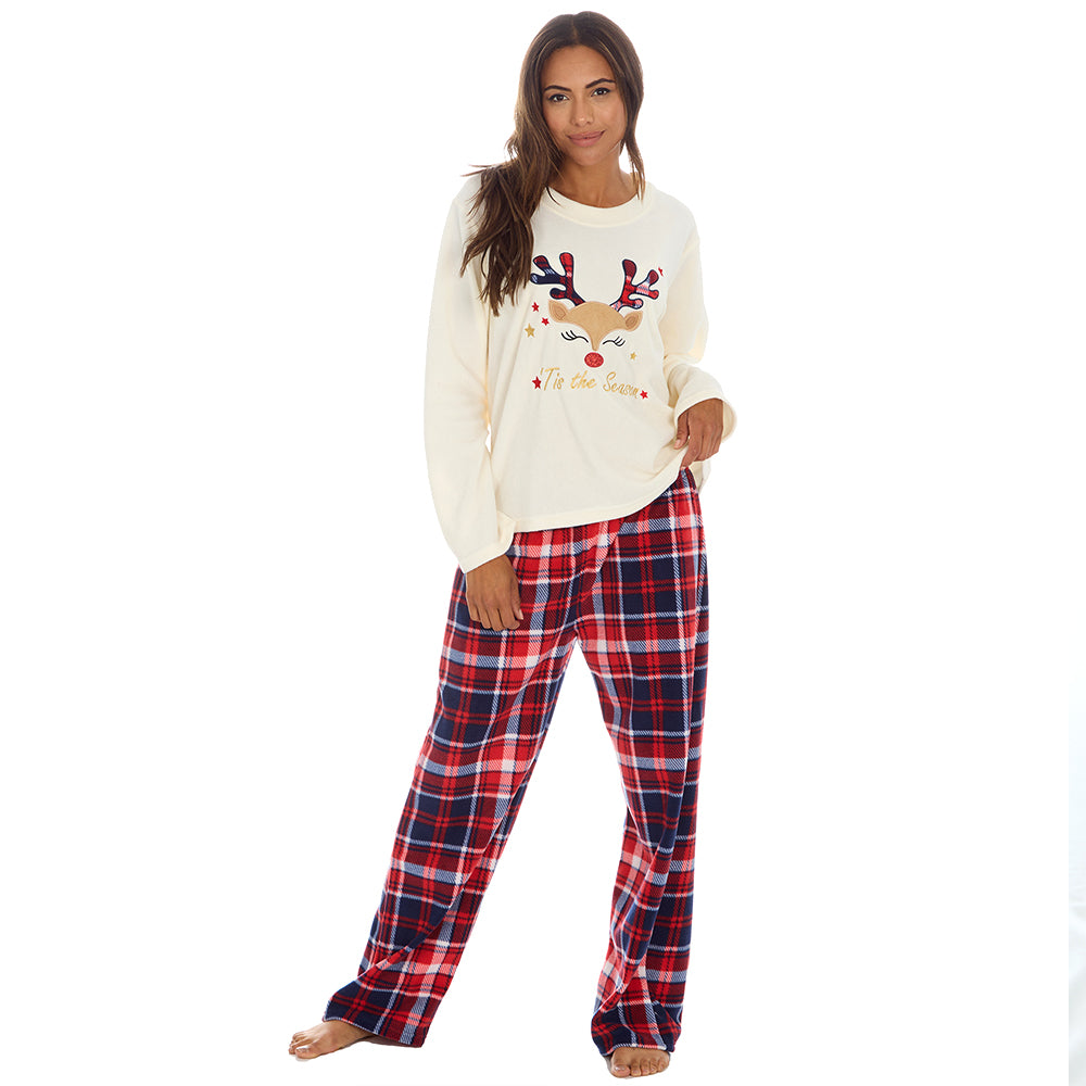 Ladies Reindeer Microfleece Pyjama Set