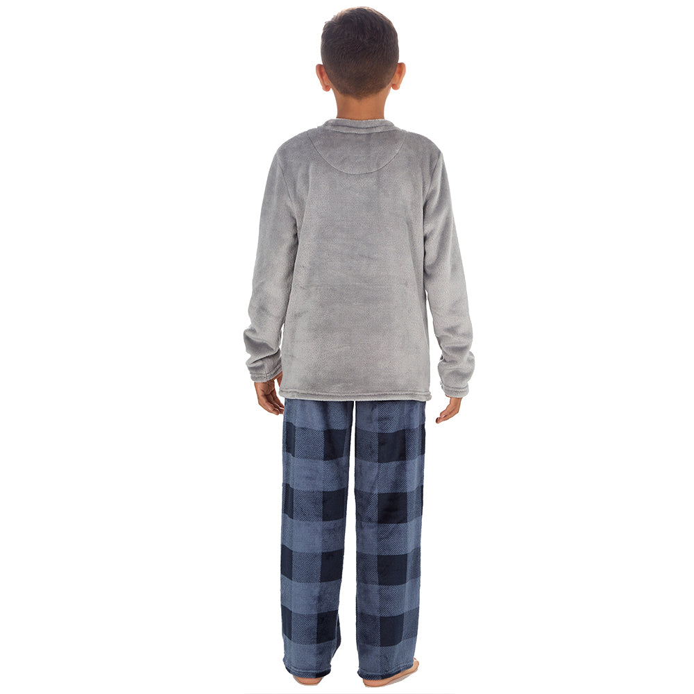 Boys Silver Check Fleece Pyjama Set