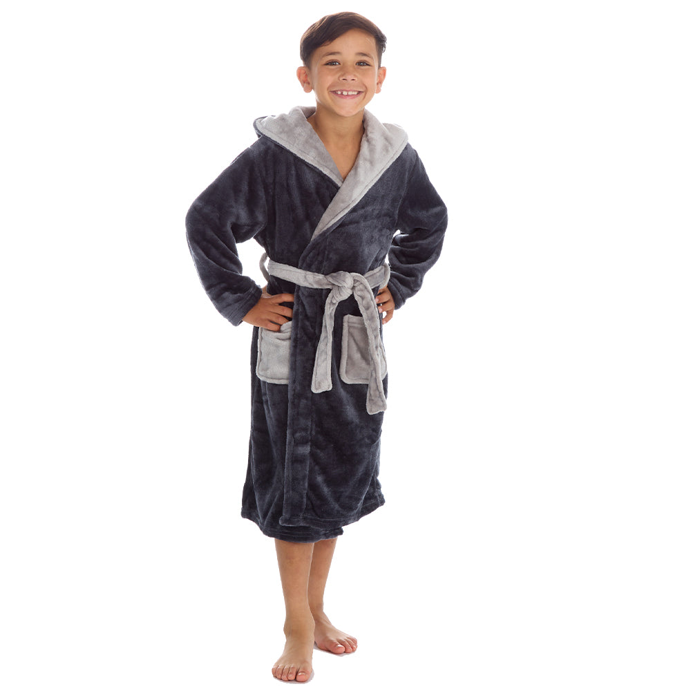Boys Plain Charcoal Dressing Gown
