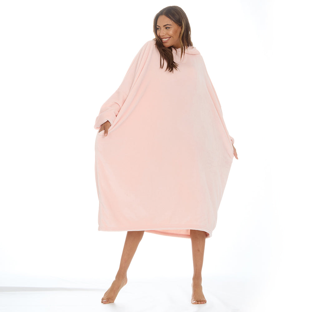 Ladies Pink Longline Hooded Blanket