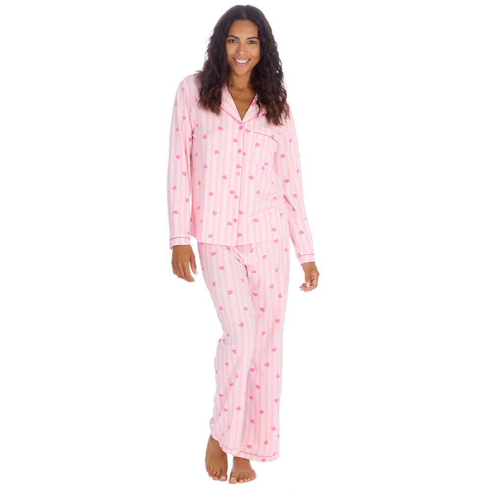 Ladies Pink Heart Printed Traditional Pyjama Set