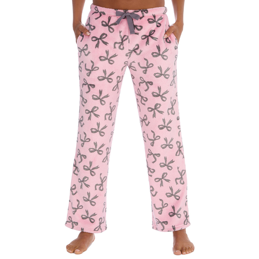 Ladies Grey Bows Fleece Pyjama Bottoms