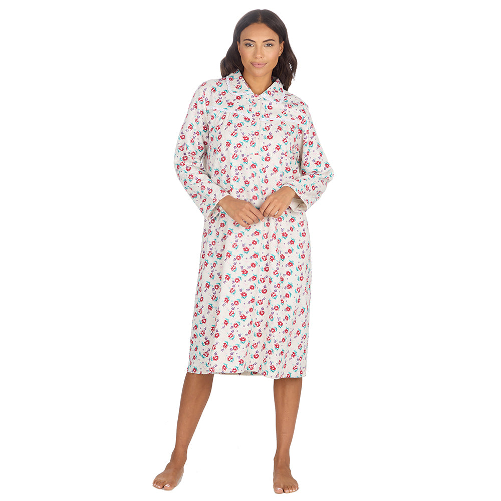Ladies Cream Winceyette Long Sleeve Nightdress