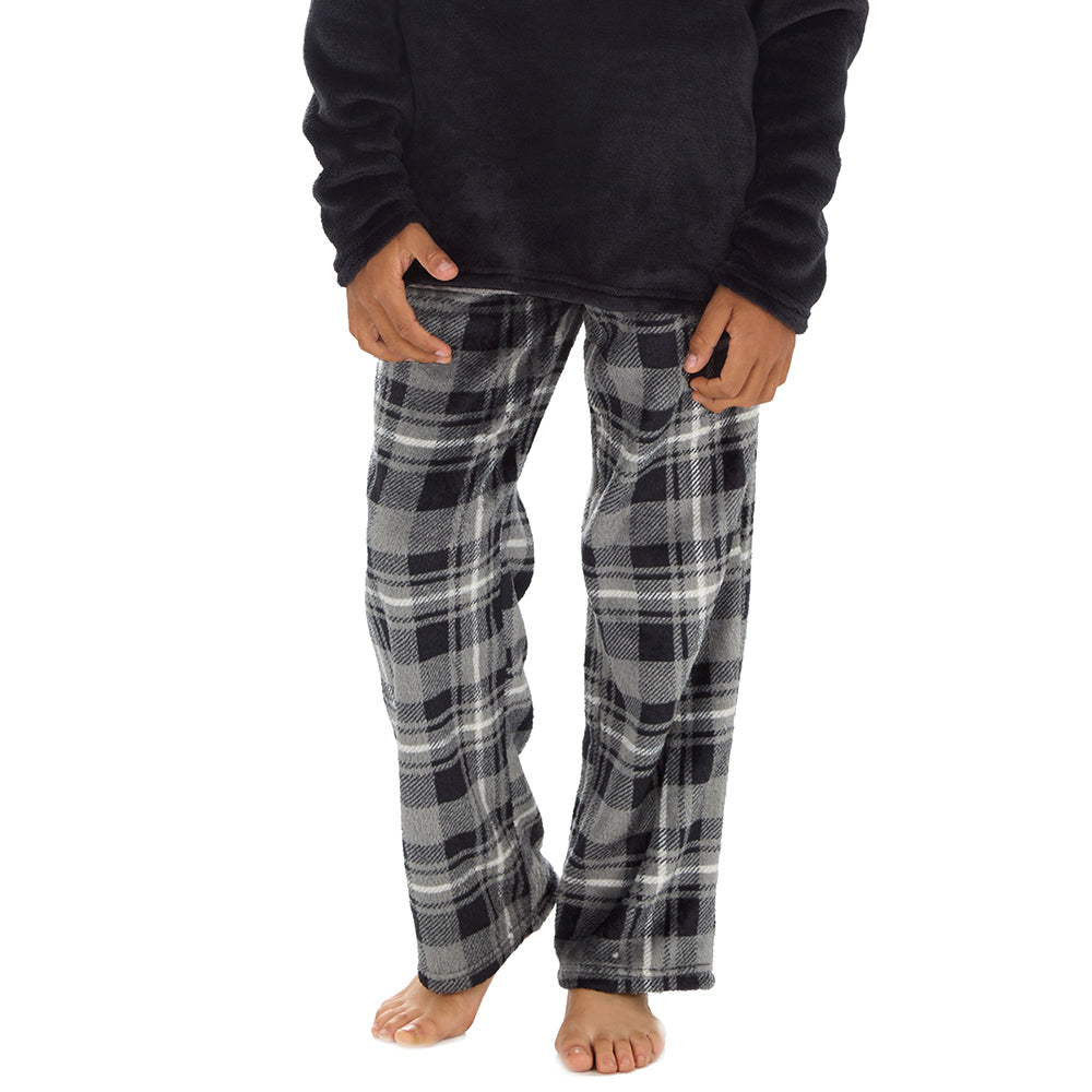 Boys Black Check Fleece Pyjama Set
