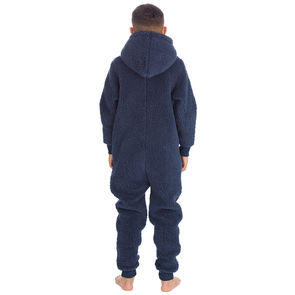Boys Navy Teddy Fleece Onesie