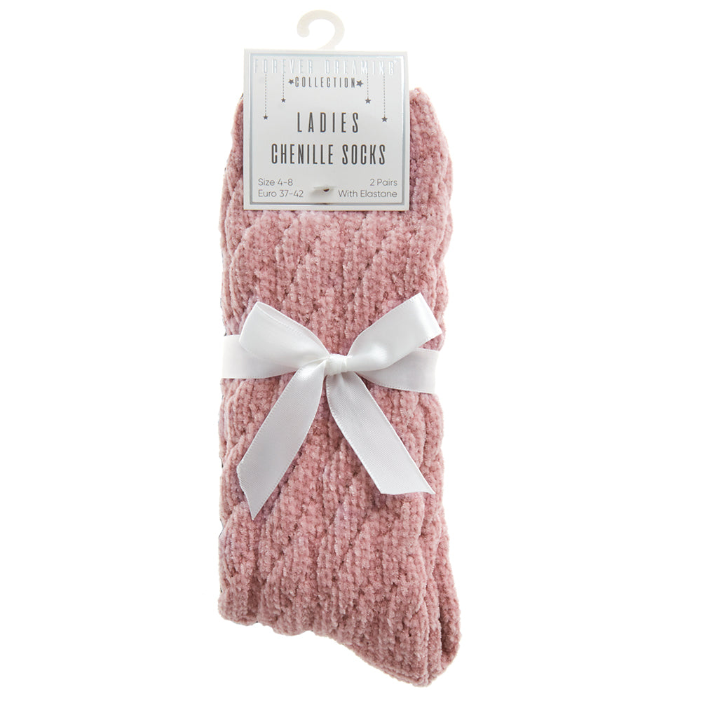 Ladies Chenille Cable Pink Bed Socks
