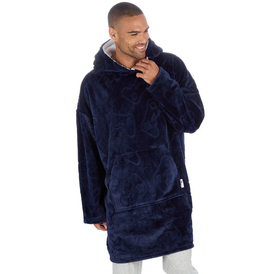 Mens Navy Gamer Embossed Blanket Hoodie
