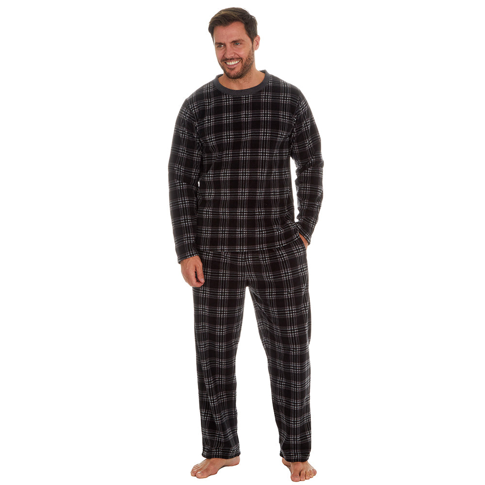 Mens Black Check Microfleece Pyjama Set