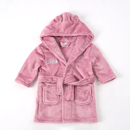 Personalised Baby Dusky Pink Bear Ears Dressing Gown