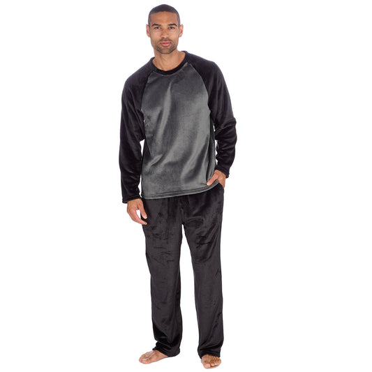Mens Raglan Black Fleece Pyjama Set