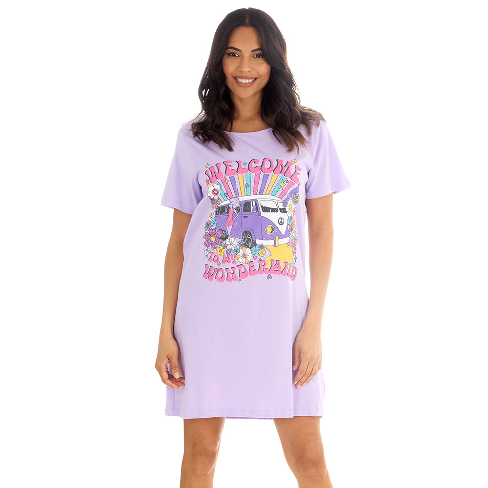 Ladies Vintage Wonderland Purple Cotton Sleep Tee