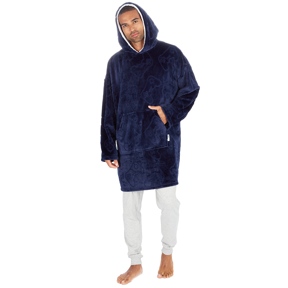 Mens Navy Gamer Embossed Blanket Hoodie