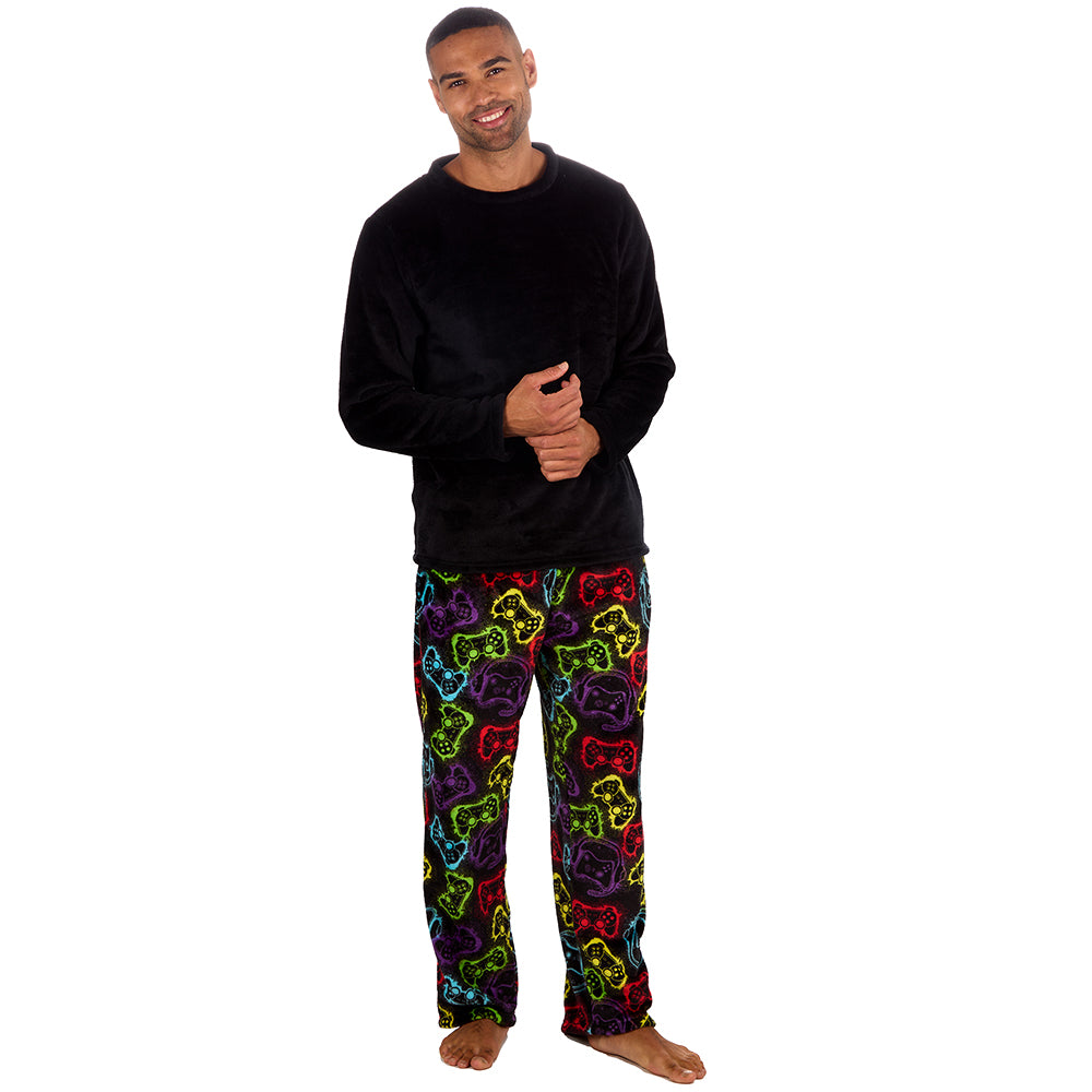 Mens Gaming Black Fleece Pyjama Set