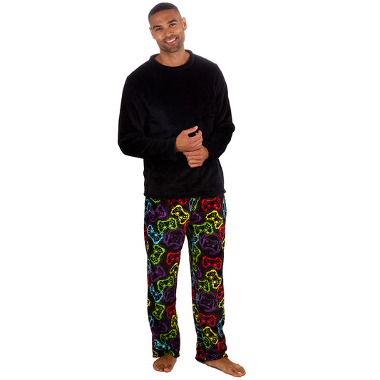Mens Gaming Black Fleece Pyjama Set