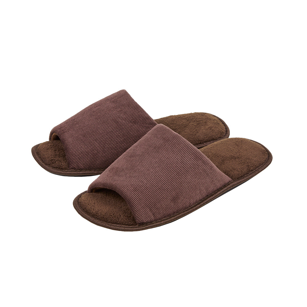 Mens Brown Corduroy Open Toe Slippers – Huggable Hoodie