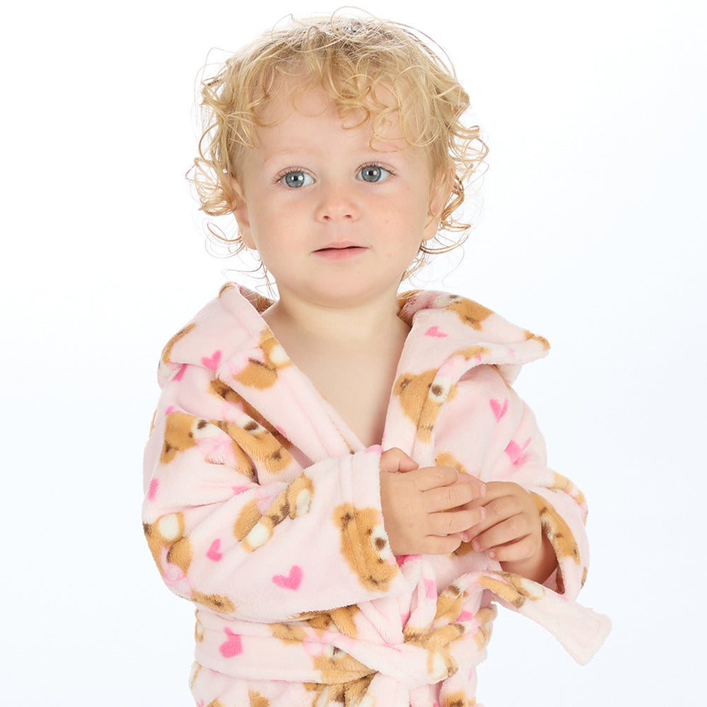 Baby Teddy Print Bear Ears Dressing Gown