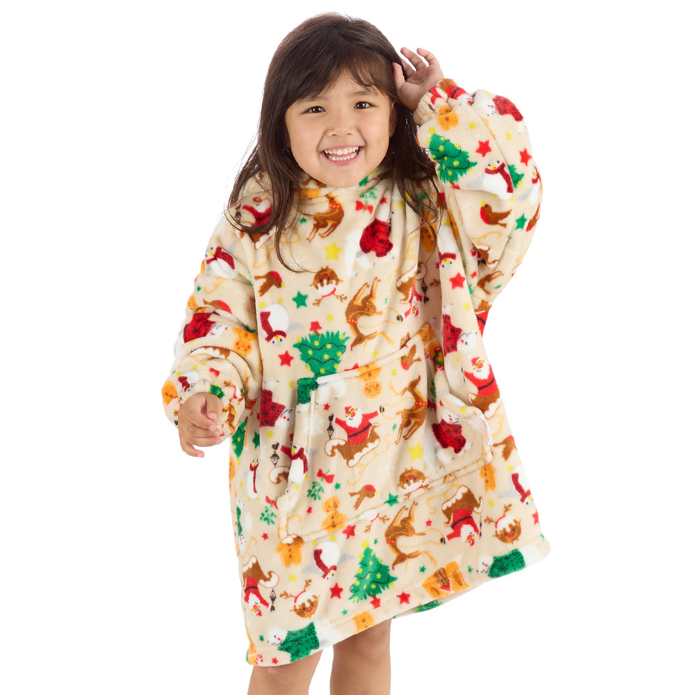 Infant Kids Beige Christmas Fleece Blanket Hoodie
