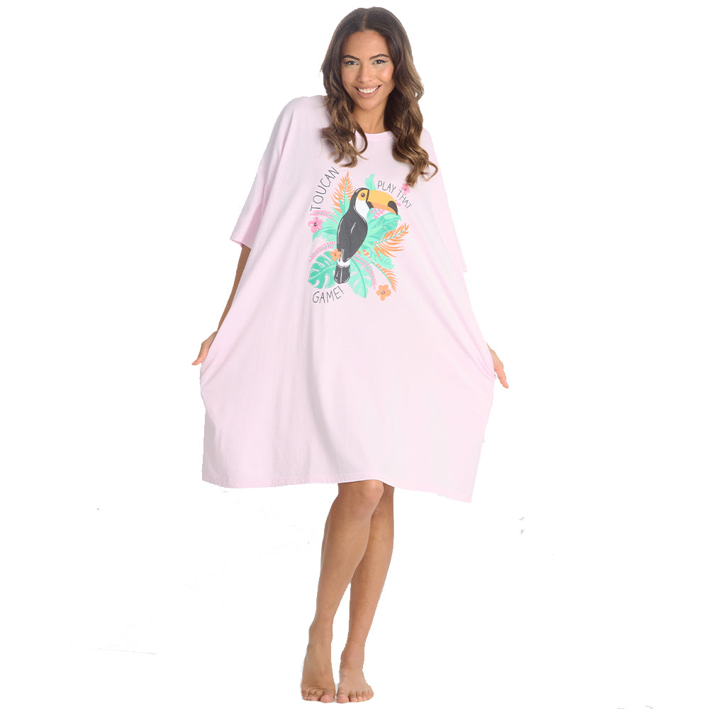 Ladies Toucan Pink Oversize Sleep Tee