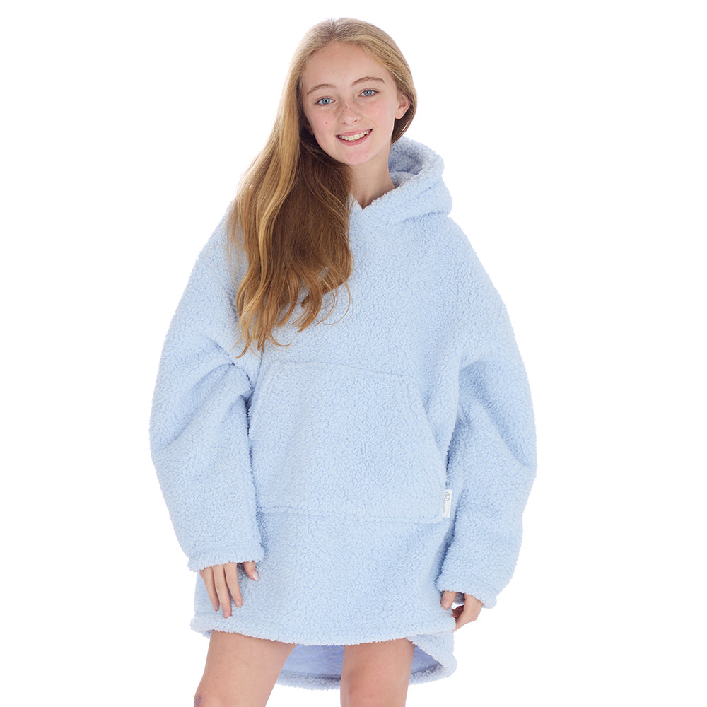 Girls Baby Blue Teddy Fleece Blanket Hoodie