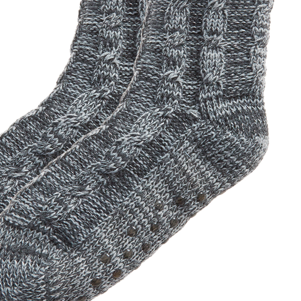 Ladies Cable Knit Grey Slipper Socks