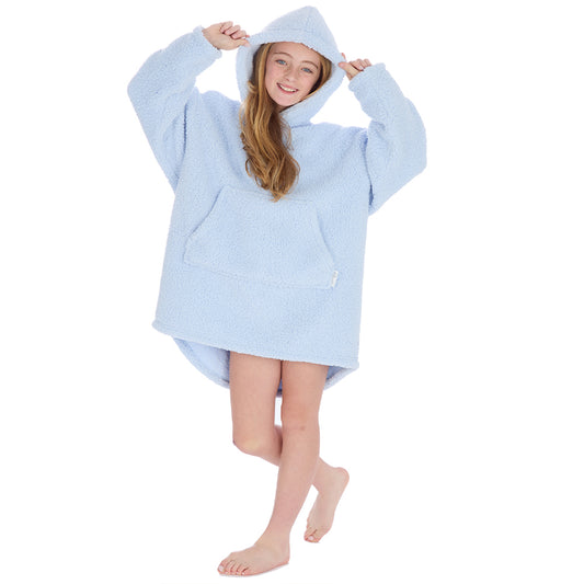 Girls Baby Blue Teddy Fleece Blanket Hoodie
