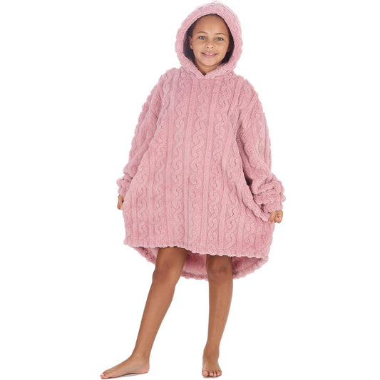 Girls Pink Cable Sherpa Fleece Blanket Hoodie