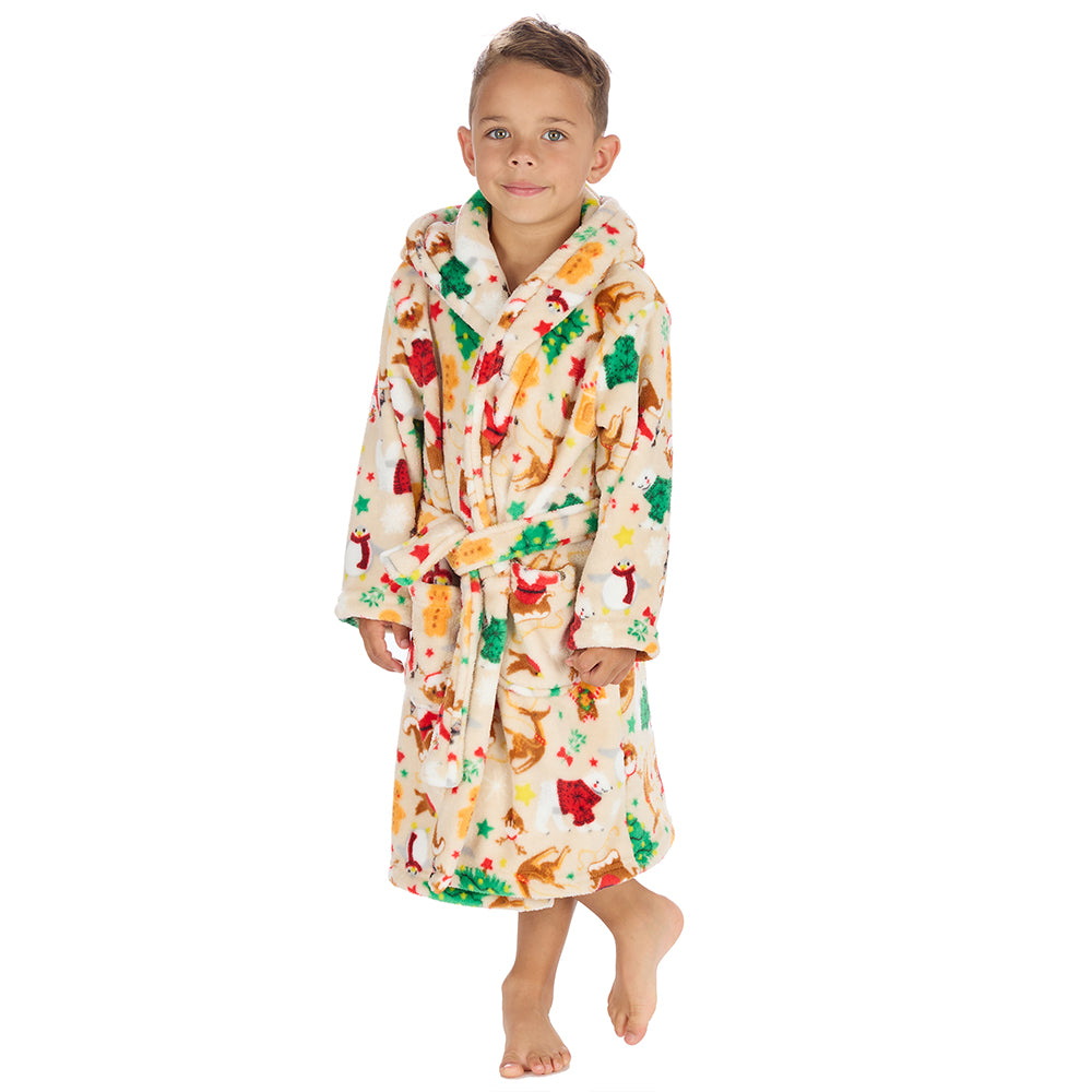 Boys Beige Christmas Dressing Gown