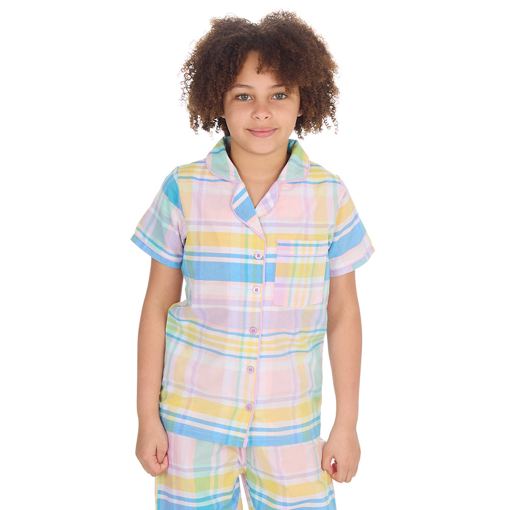 Girls Blush Check Woven Pyjama Set