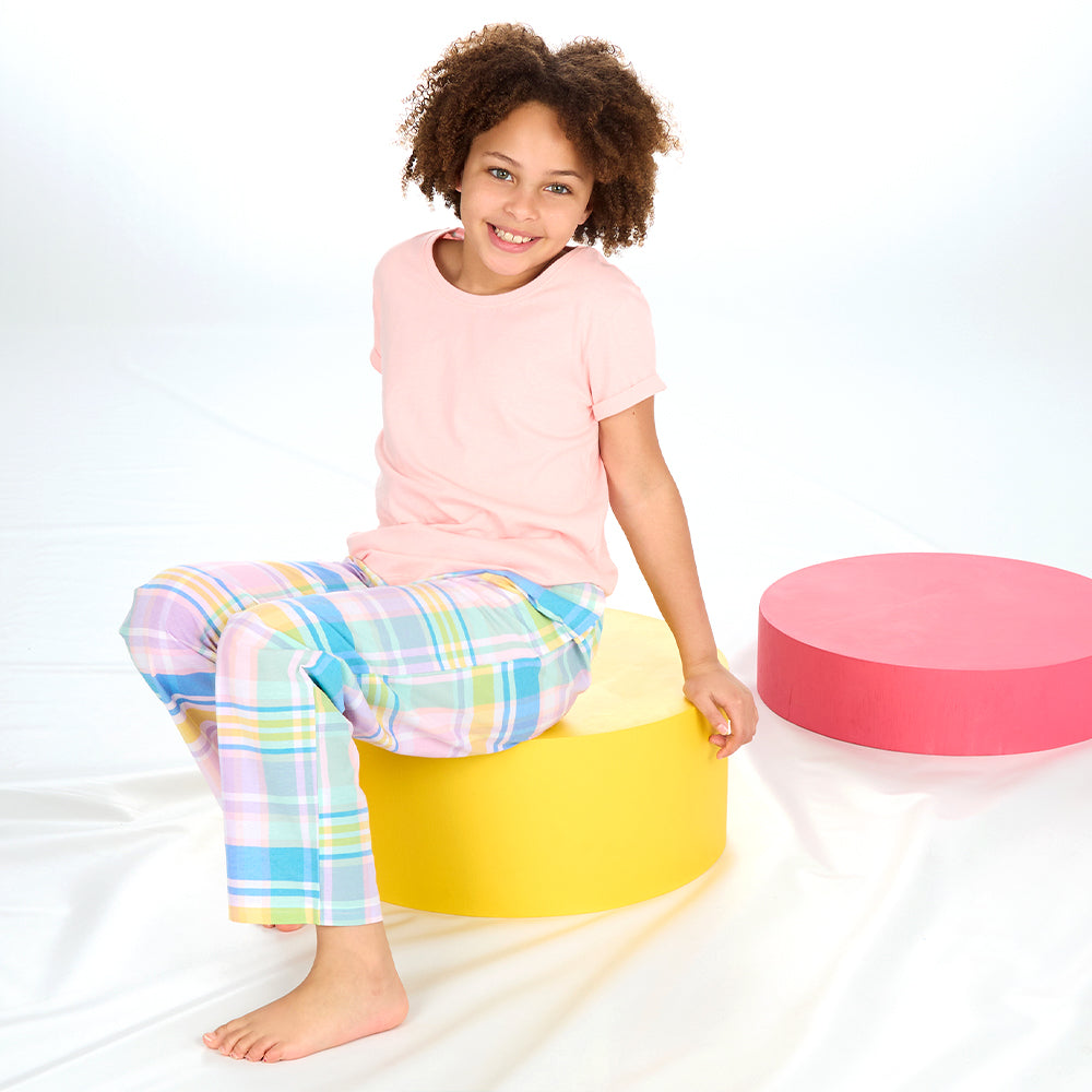 Girls Pastel Coral Long Pants Pyjama Set