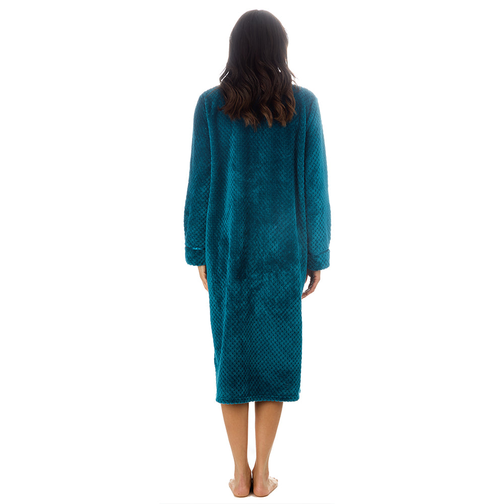 Ladies Full Zip Waffle Teal Dressing Gown