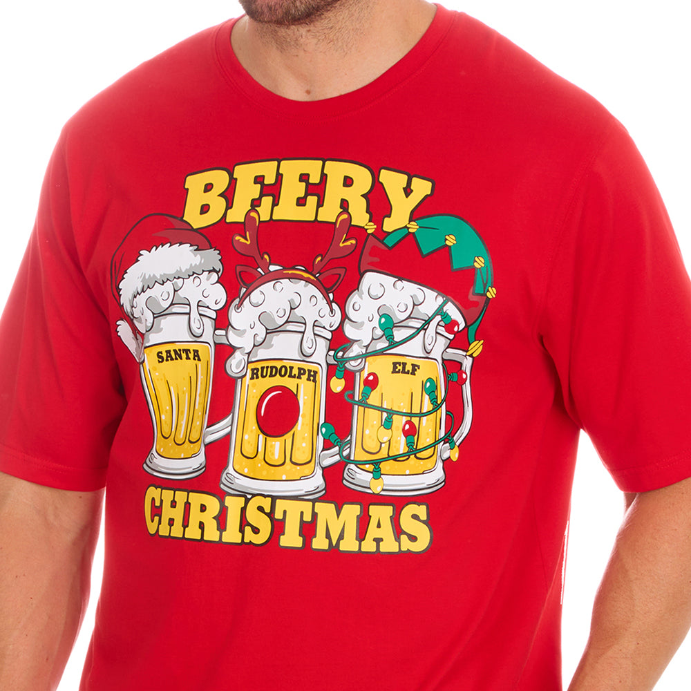 Mens Christmas Red Cotton Pyjama Set