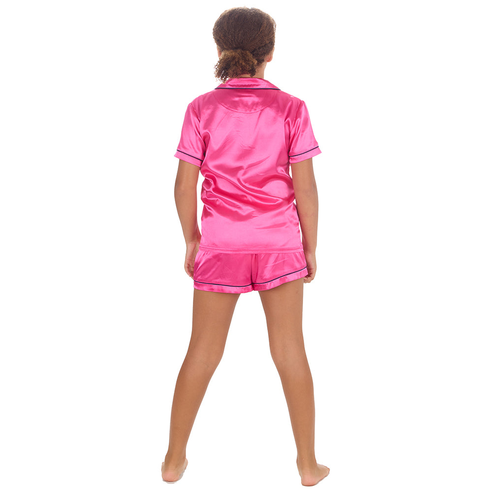 Girls Pink Silky Satin Short Pyjama Set