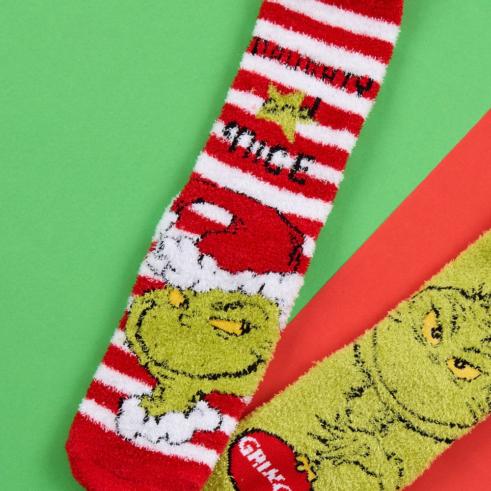 Mens Red Santa Grinch Fluffy Socks