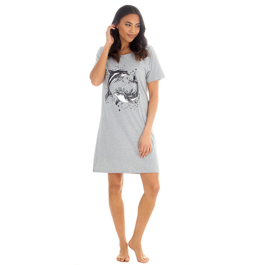 Ladies Dolphins Grey Cotton Sleep Tee