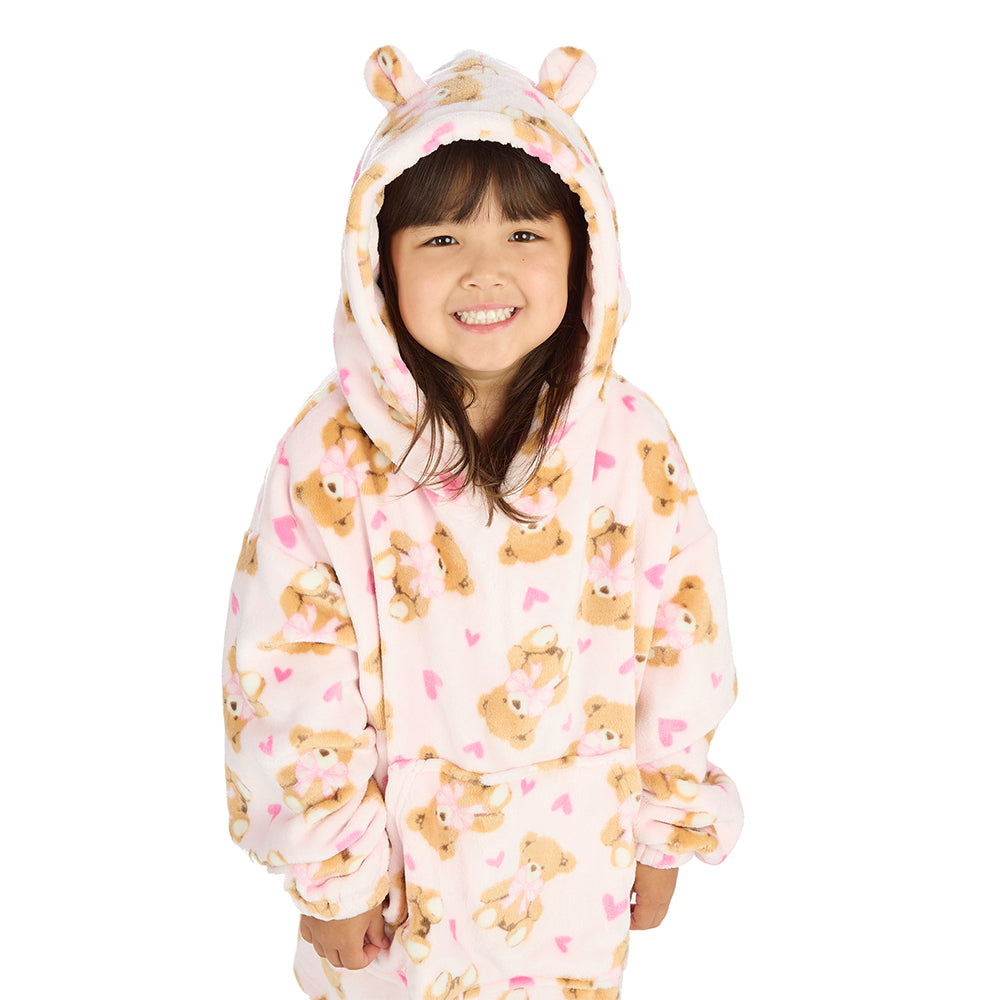 Infant Girls Bear Ears Pink Teddy Blanket Hoodie