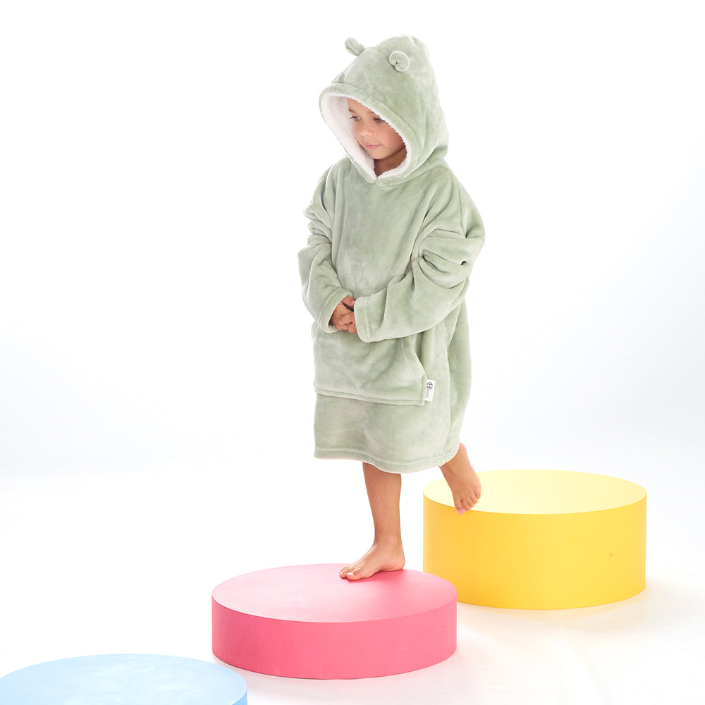 Infant Kids Bear Ears Sage Blanket Hoodie