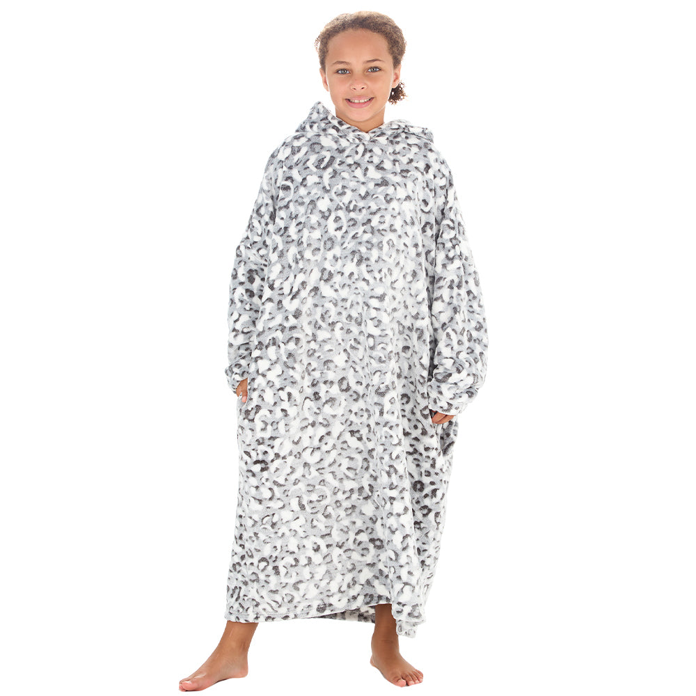 Girls Leopard Longline Hooded Blanket