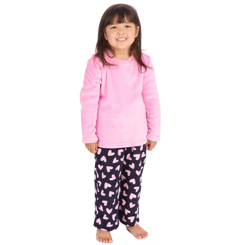 Girls Pink Hearts Fleece Pyjama Set