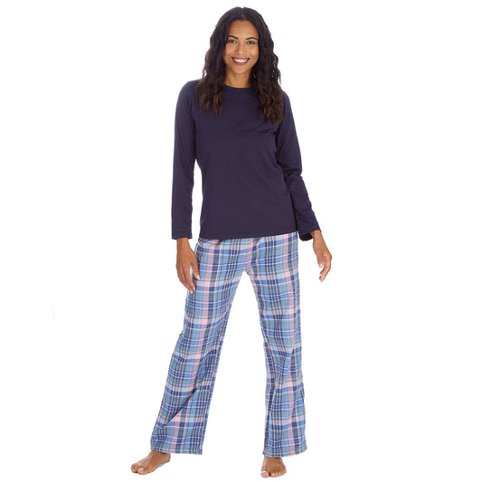 Ladies Denim Check Jersey Pyjama Set