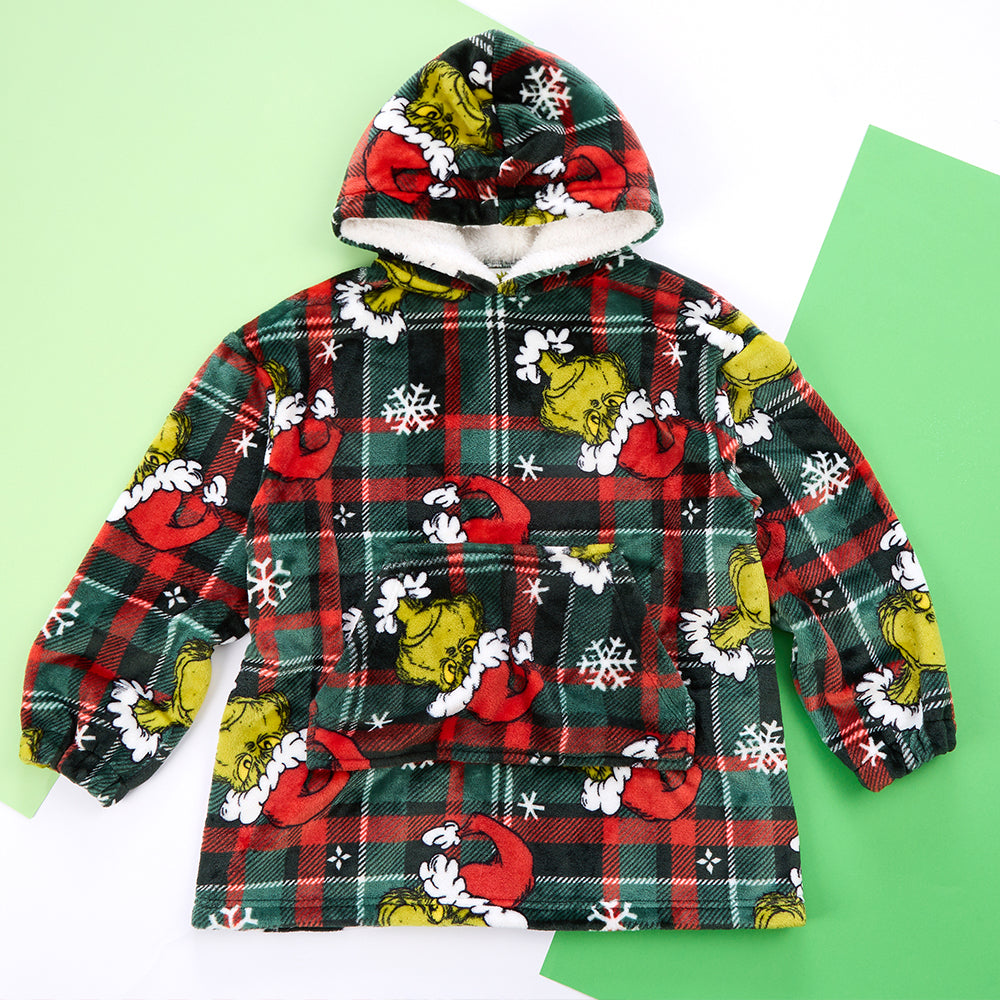 Infant Girls Grinch Check Blanket Hoodie