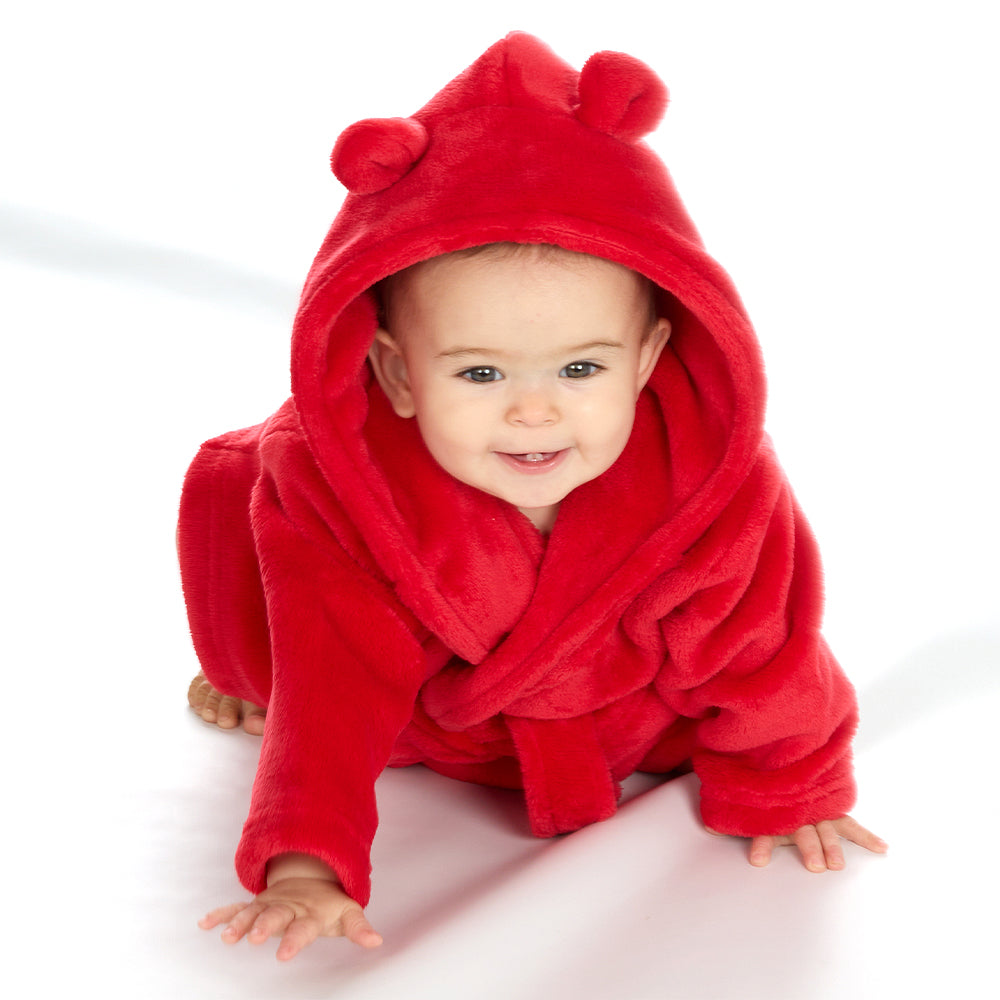 Personalised Baby Red Bear Ears Dressing Gown