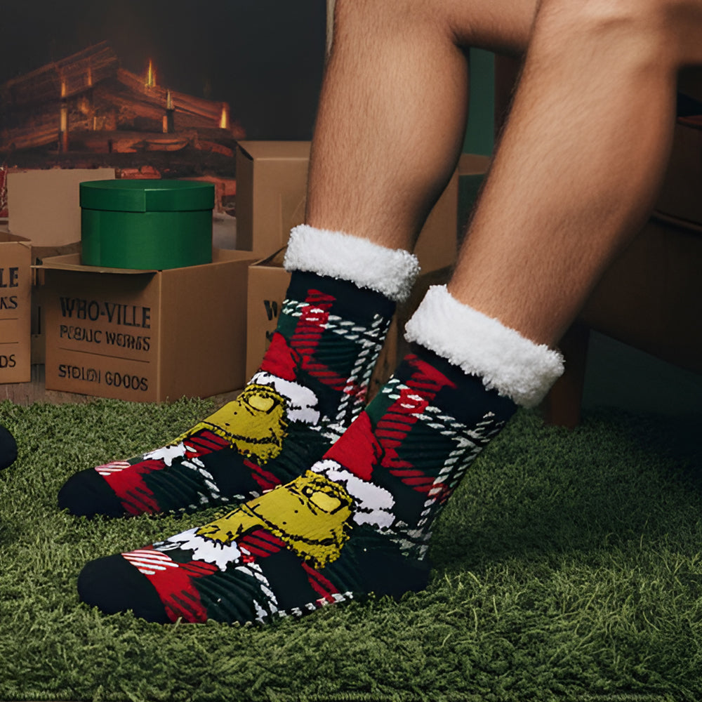 Mens Grinch Chunky Slipper Socks