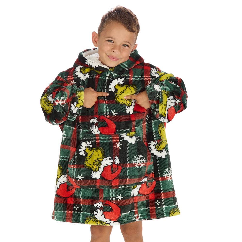 Infant Boys Grinch Check Blanket Hoodie
