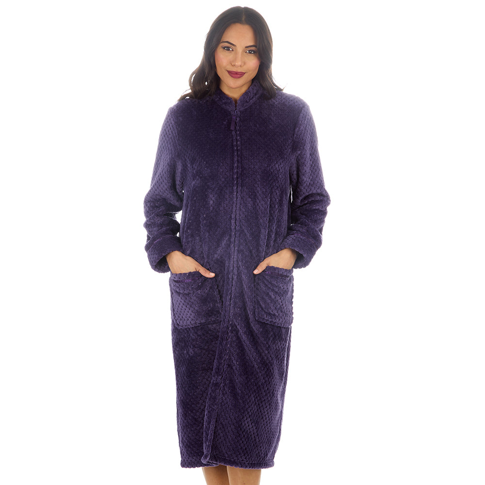 Ladies Full Zip Waffle Purple Dressing Gown