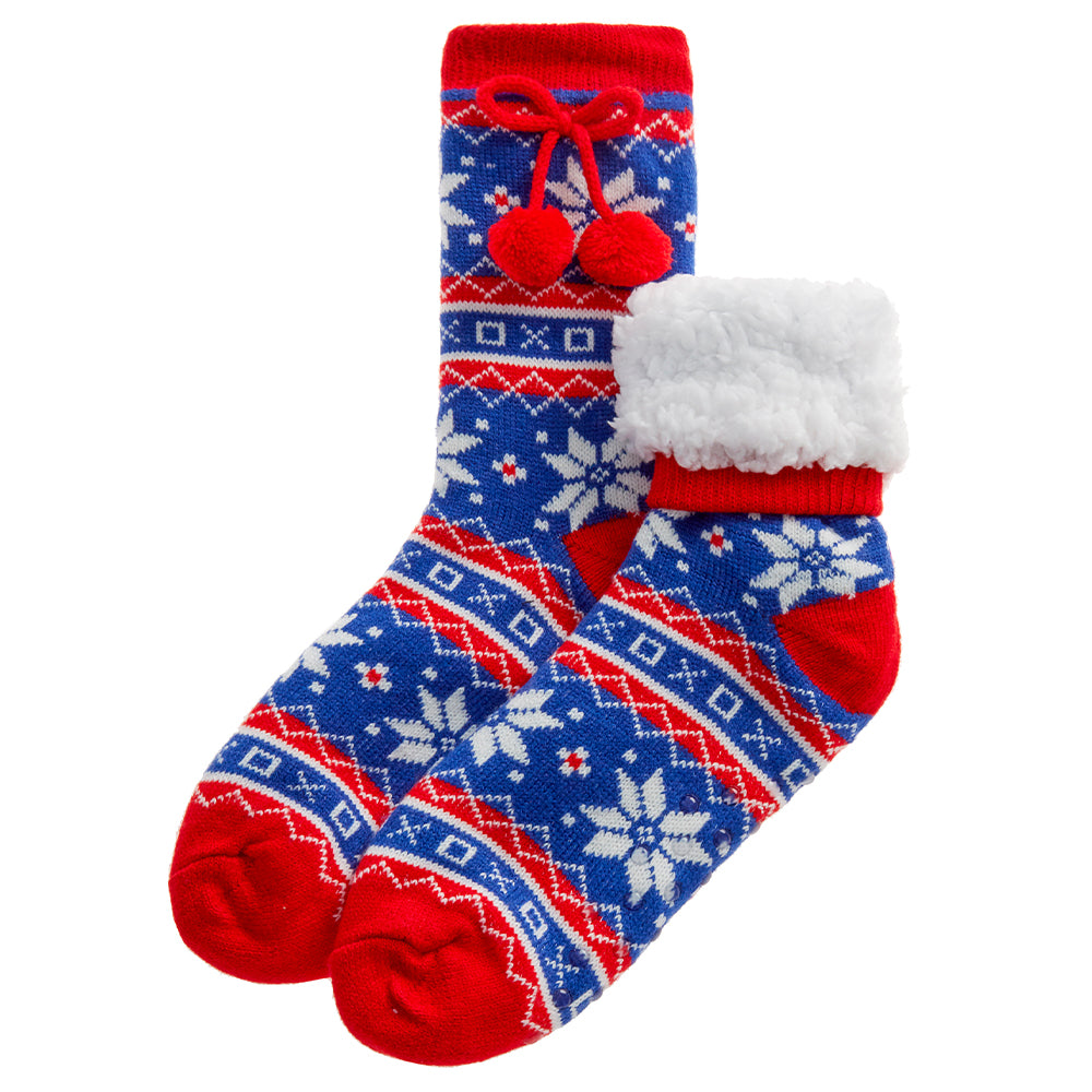 Ladies Fair Isle Blue Slipper Socks