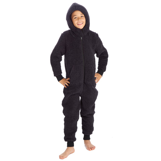Boys Black Teddy Fleece Onesie