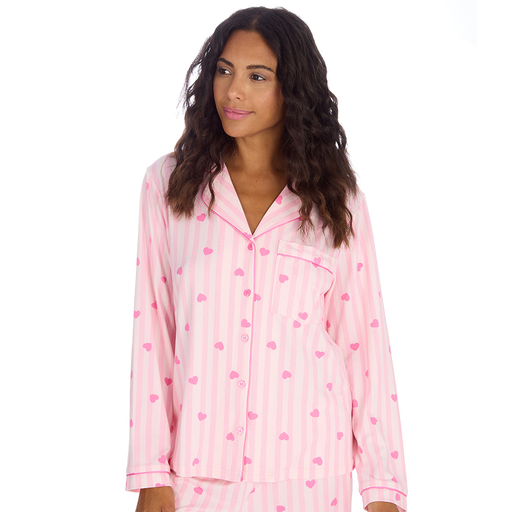 Ladies Pink Heart Printed Traditional Pyjama Set